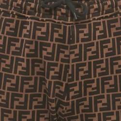 Pre Owned Fendi Brown Zucca Monogram Cotton Multicolor Stripe Detail Joggers M