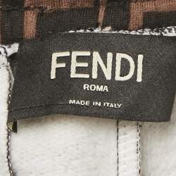 Pre Owned Fendi Brown Zucca Monogram Cotton Multicolor Stripe Detail Joggers M