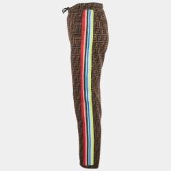 Pre Owned Fendi Brown Zucca Monogram Cotton Multicolor Stripe Detail Joggers M