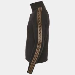 مملوكة مسبقًا Fendi Black Wool Logo Band Detail Zip -Up Sweater M