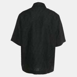 Pre Owned Fendi Black FF Embroidered Linen Short Sleeve Shirt XL
