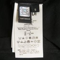 Pre Owned Fendi Black Leather Logo Applique Jersey Crew Neck T-Shirt S