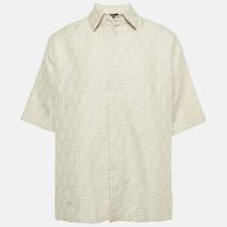 Pre Owned Fendi Beige FF Jacquard Linen Oversize Shirt L