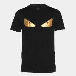 Pre Owned Fendi Black Cotton Monster Eye Patch Detail Crewneck T-Shirt S