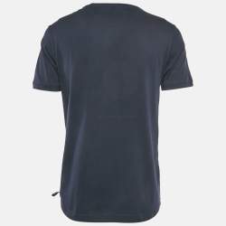 Pre Owned Fendi Blue Applique Cotton Crew Neck T-Shirt M