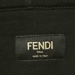 Pre Owned Fendi Black Logo Embroidered Cotton Zip-Up Hoodie XL