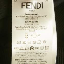 Pre Owned Fendi Black Logo Embroidered Cotton Zip-Up Hoodie XL