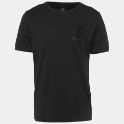 Pre Owned Fendi Black FF Rhinestone Applique Jersey T-Shirt XXL