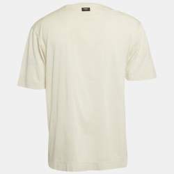 Pre Owned Fendi Cream Logo Embroidered Jersey T-Shirt L