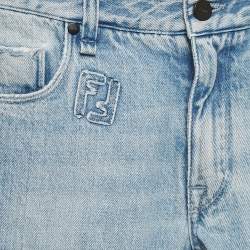 Pre Owned Fendi Blue Zucca Applique Denim Slim Fit Jeans S/Waist 29"