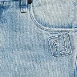 Pre Owned Fendi Blue Zucca Applique Denim Slim Fit Jeans S/Waist 29"