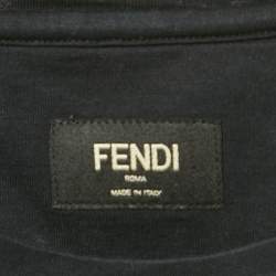 مملوكة مسبقًا تي شيرت فندي أسود قطن برقبة دائرية ضفدع وعين الفراشة مقاس متوسط