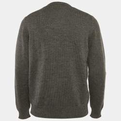 مملوكة مسبقًا Fendi Grey Bulb Embossed Rib Knit Crewneck Sweater L