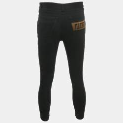 Pre Owned بنطلون جينز فيندي رقعة شعار FF على الدينيم الأسود مقاس صغير / عرض الخصر 31 بوصة