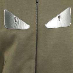 Pre Owned Fendi Green Monster Eyes Neoprene Zip-Up Jacket L