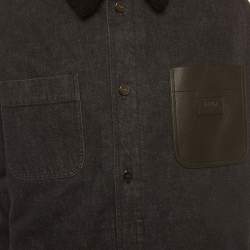 Pre Owned جاكيت فيندي دنيم أزرق مع حواف شيرلينج مقاس كبير جداً (اكس لارج)