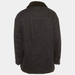 Pre Owned جاكيت فيندي دنيم أزرق مع حواف شيرلينج مقاس كبير جداً (اكس لارج)