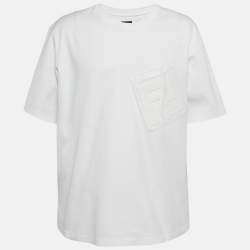 Pre Owned تي شيرت فندي أبيض جيرسي بشعار FF مقاس كبير جدًا