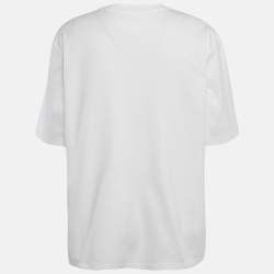 مملوكة مسبقًا تي شيرت فندي أبيض جيرسي بشعار FF مقاس كبير جدًا