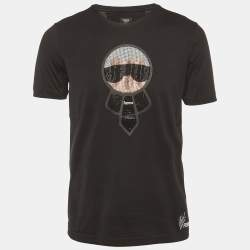 Pre Owned Fendi Black Rhinestone Embellished Jersey T-Shirt L