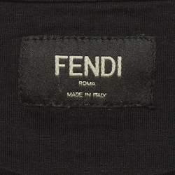 Pre Owned تي شيرت فندي أسود بتطريز شعار أف أف قماش جيرسي مقاس كبير جداً