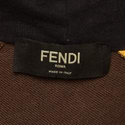 مملوكة مسبقًا Fendi Black Knit Logo Tape Detail Hooded Jacket L