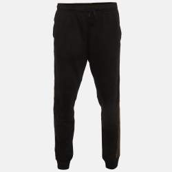 Pre Owned Fendi Black Cotton Knit Logo Tape Detail Joggers XL
