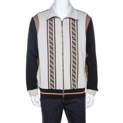 Fendi Black Logo print Knit Zip Front Jacket L