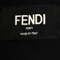 Pre Owned Fendi Black Knit Sleeve Logo Tape Detail Zip Front Jacket M