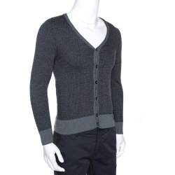 Fendi Grey Zucca Monogram Pattern Wool Button Front Cardigan M