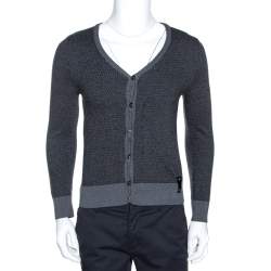 Fendi Grey Zucca Monogram Pattern Wool Button Front Cardigan M