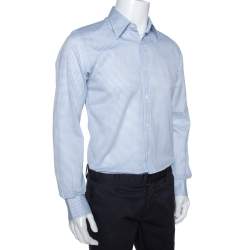 Pre Owned Fendi White & Blue Textured Stripe Cotton Long Sleeve Shirt M