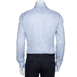 Pre Owned Fendi White & Blue Textured Stripe Cotton Long Sleeve Shirt M