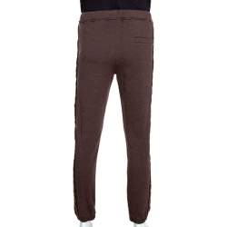 Pre Owned Fendi Brown Knit & Satin Logo Stripe Detail Track Pants M