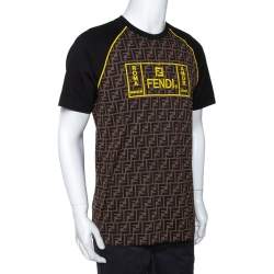Pre Owned Fendi Brown Zucca Monogram Printed & Embroidered Cotton T-Shirt M