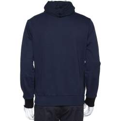 Pre Owned Fendi Navy Blue Knit Concealed Hooded Zip Front Jacket M