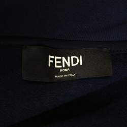Pre Owned Fendi Navy Blue Knit Concealed Hooded Zip Front Jacket M