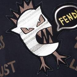Pre Owned Fendi Black Monster Appliqued Cotton Crew Neck T-Shirt XS