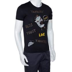 Pre Owned Fendi Black Monster Appliqued Cotton Crew Neck T-Shirt XS