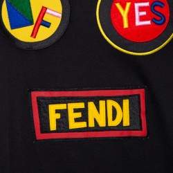 Pre Owned Fendi Black Patch Face Cotton Crew Neck T-Shirt XS