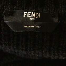 مملوكة مسبقًا سويتر فندي "كارليتو" برقبة وهمية تريكو مضلع صوف أسود مقاس وسط (ميديوم)