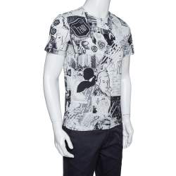 Pre Owned Fendi Monochrome Cotton Jersey Karl Collage Print T-Shirt S