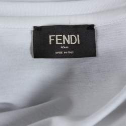 Pre Owned Fendi White Light Jersey Mesh Logo Applique T-Shirt S