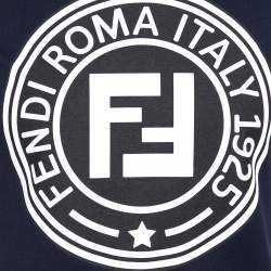 Pre Owned تي شيرت فندي رقبة مرتفعة قطن مطبوع شعار الماركة أف أف أزرق كحلي مقاس صغير (سمول)