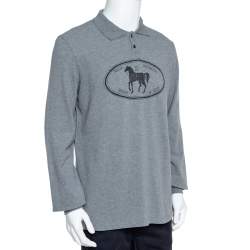 Pre Owned Fendi Grey Cotton Selleria Long Sleeve Polo T-Shirt XXL