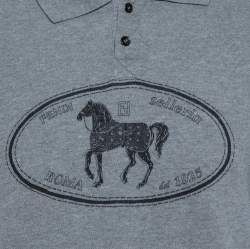 Pre Owned Fendi Grey Cotton Selleria Long Sleeve Polo T-Shirt XXL
