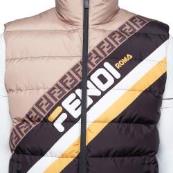 Fendi Color Block Synthetic Logo Printed Sleeveless Puffer Gilet M