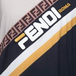 Pre Owned Fendi Black Color Block Cotton Logo Printed Roundneck T-Shirt L