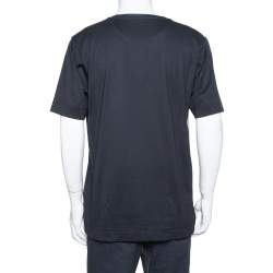 Pre Owned Fendi Black Color Block Cotton Logo Printed Roundneck T-Shirt L