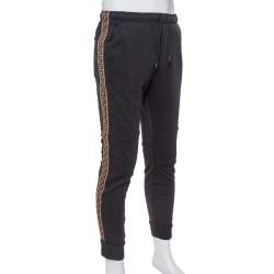 Fendi Black Cotton Logo Side Stripe Detail Paneled Joggers M